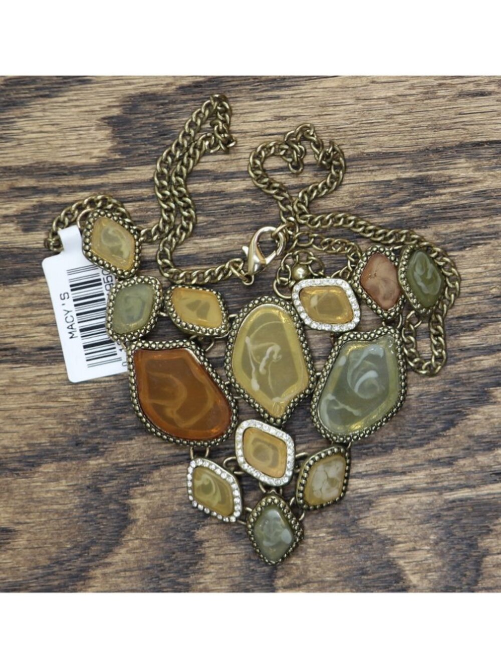 NWT Mcys Mosaic Triangle Pendant Necklace Gold / Green / Brown / Yellow 20" + 3" - Picture 2 of 4